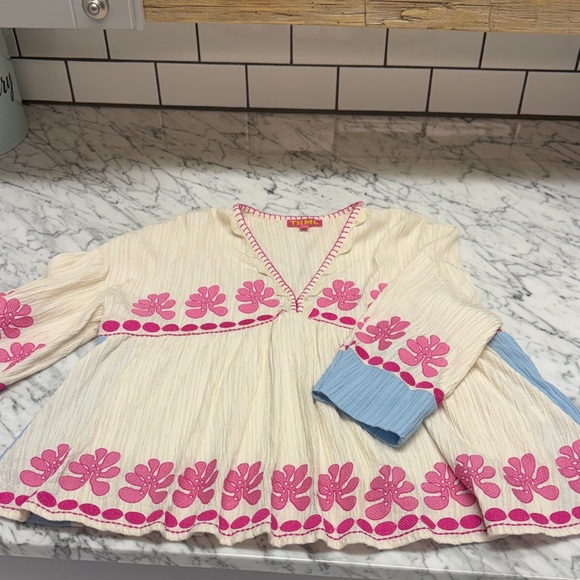 THML Tops - THML Cream Tunic with Pink and Blue Accent